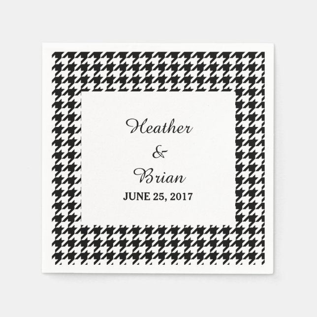Black Houndstooth Wedding Paper Napkins (Front)