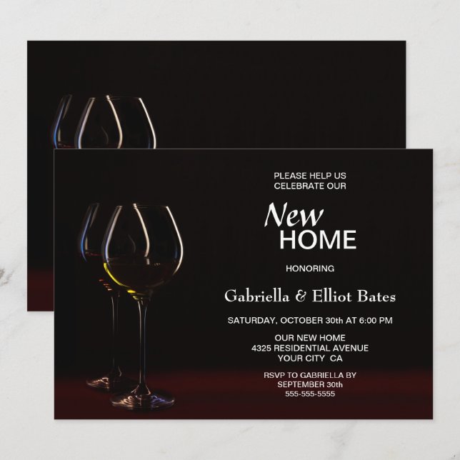 Black Housewarming Wine Glass Party Invitation (Front/Back)