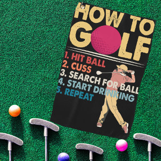 "Black How to Golf " Funny Golf Towel