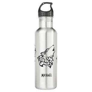 Black Howling Wolf Tribal Vector Add Name 710 Ml Water Bottle