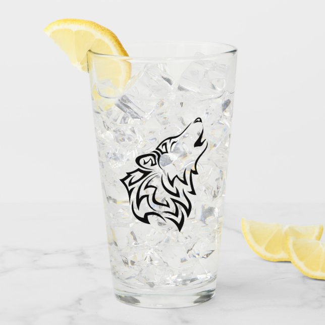 Black Howling Wolf Vector Tribal Glass (Front Ice)