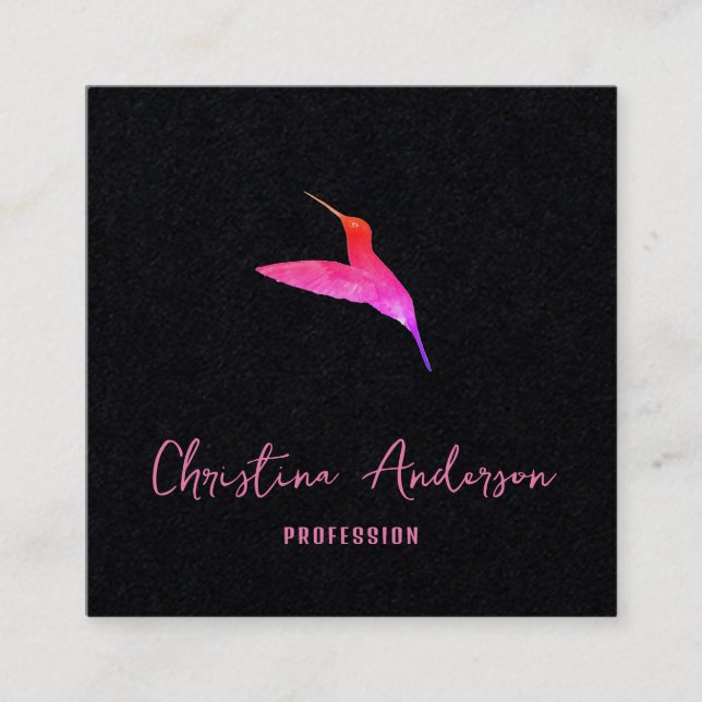 Black Hummingbird Square Business Card (Front)