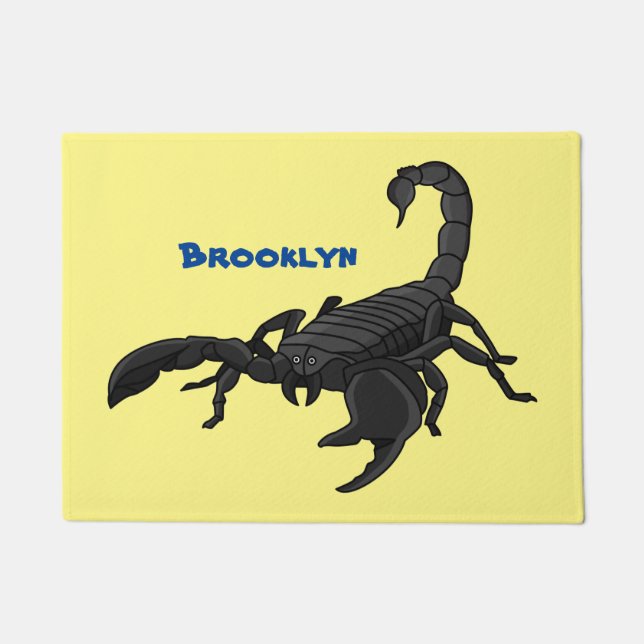 Black hungry scorpion cartoon illustration doormat (Front)