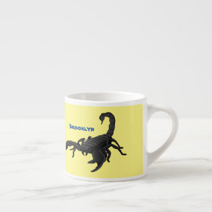 Black hungry scorpion cartoon illustration espresso cup