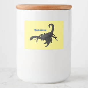 Black hungry scorpion cartoon illustration food label