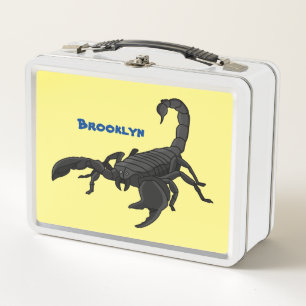 Black hungry scorpion cartoon illustration metal lunch box