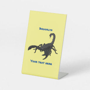 Black hungry scorpion cartoon illustration pedestal sign