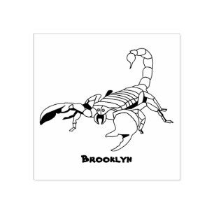 Black hungry scorpion cartoon illustration rubber stamp