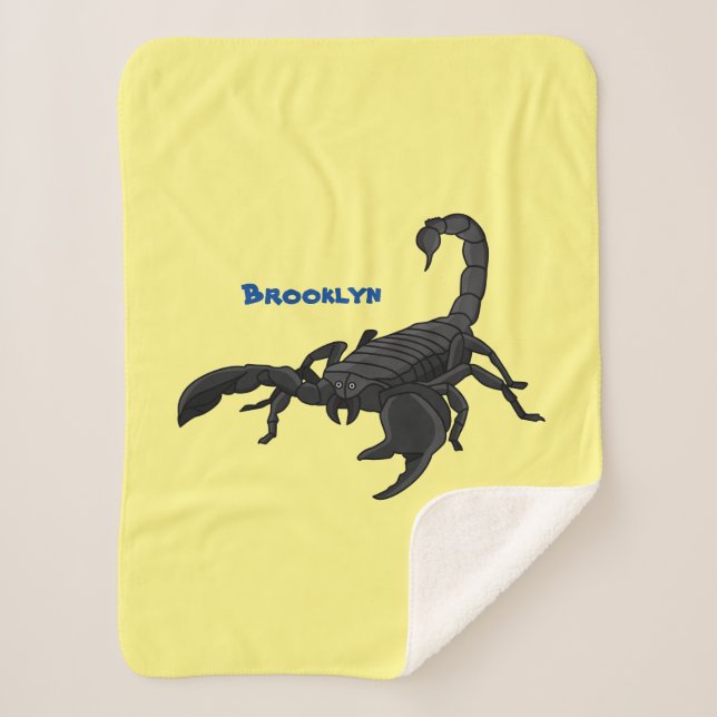 Black hungry scorpion cartoon illustration sherpa blanket (Front)