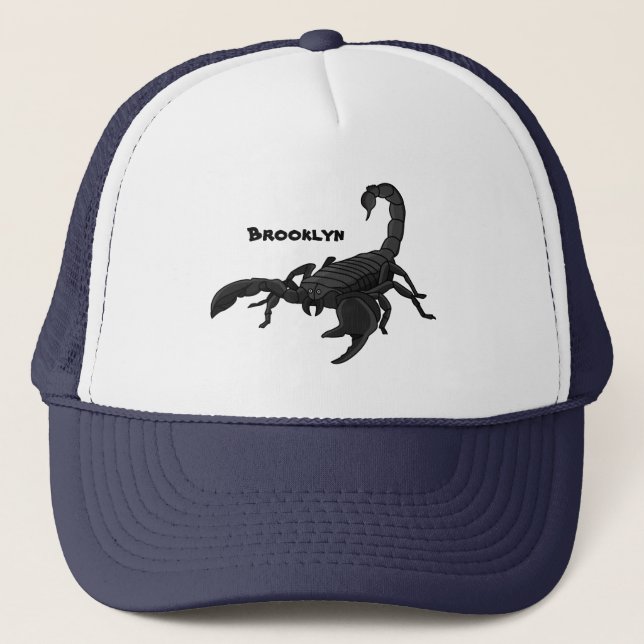 Black hungry scorpion cartoon illustration trucker hat (Front)