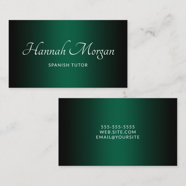 Black Hunter Green Ombre Elegant Script Business Card (Front/Back)