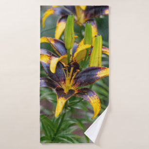 Black Hybrid Asiatic Lily, Flower Photography Bath Towel Set