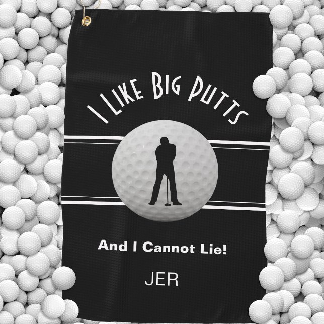 Black I Like Big Putts Golfer Humour Funny Monogra Golf Towel (Creator Uploaded)
