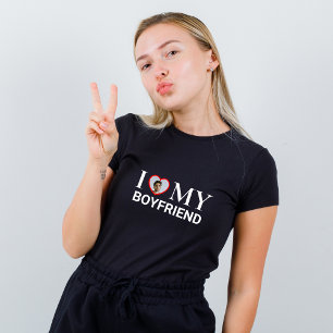 Black I Love My Boyfriend Photo Heart T-Shirt