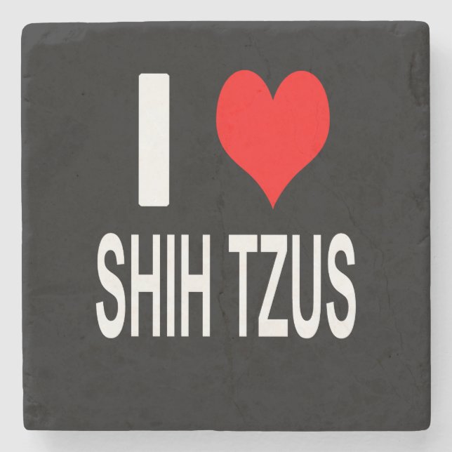 BLACK I Love Shih tzus Coaster, Shihtzu Stone Coaster (Front)