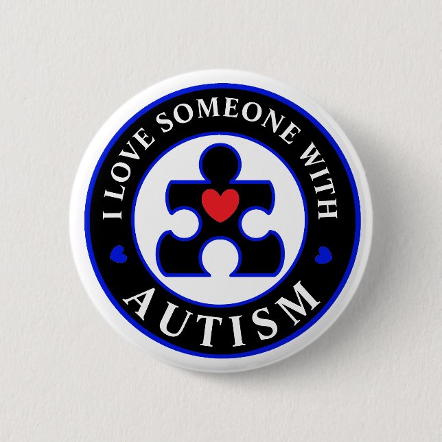 Black "I love someone with Autism" pin awareness. (Front)