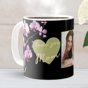 Black I Love You Mom Floral Mother's Day Photo Coffee Mug