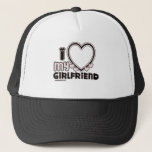 black i luv 1 trucker hat<br><div class="desc">cute and bubbly font that says " I Love My GIRLFRIEND" with a huge heart that allows you to insert your image,  in colour black and light pink</div>