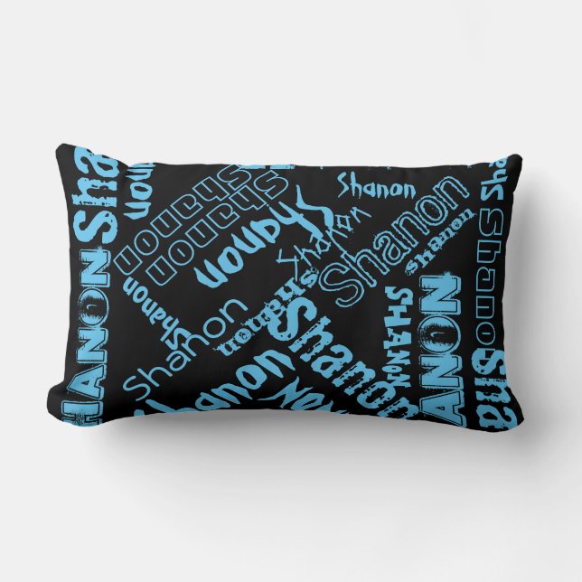 Black, Ice Blue, Grey Pillow Name Collage reverse (Front)
