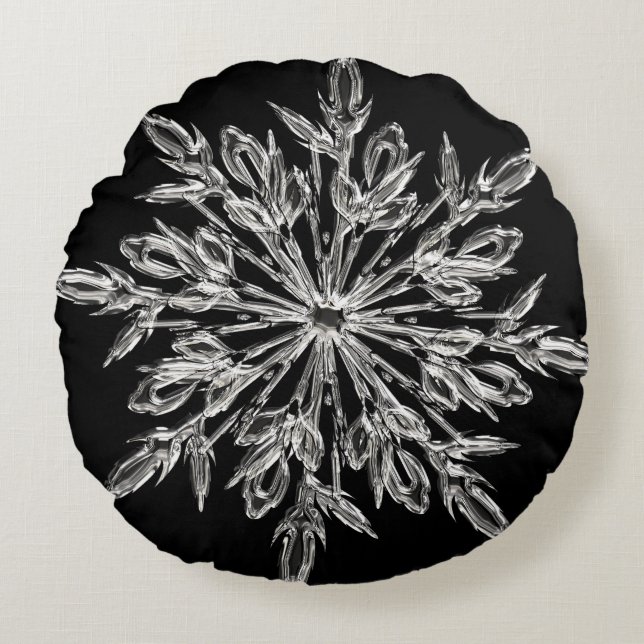 Black Ice Crystal Round Cushion (Front)