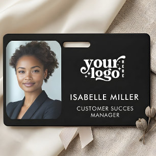 Black ID Card Modern Minimal Company Logo Employee Badge