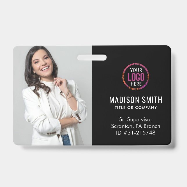 Black ID Card | Modern Minimalist Company Employee Badge (Front)