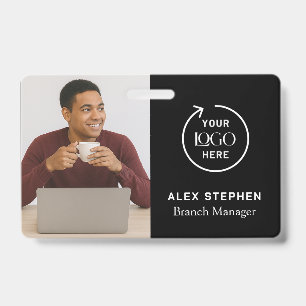 Black ID Card   Modern Minimalist Company Employee Badge
