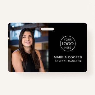 Black ID Card Photo Name Logo QR Code ID Badge