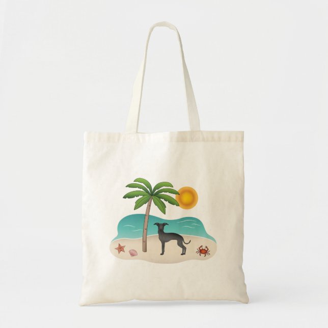 Black Iggy Dog At Tropical Summer Beach Tote Bag (Front)