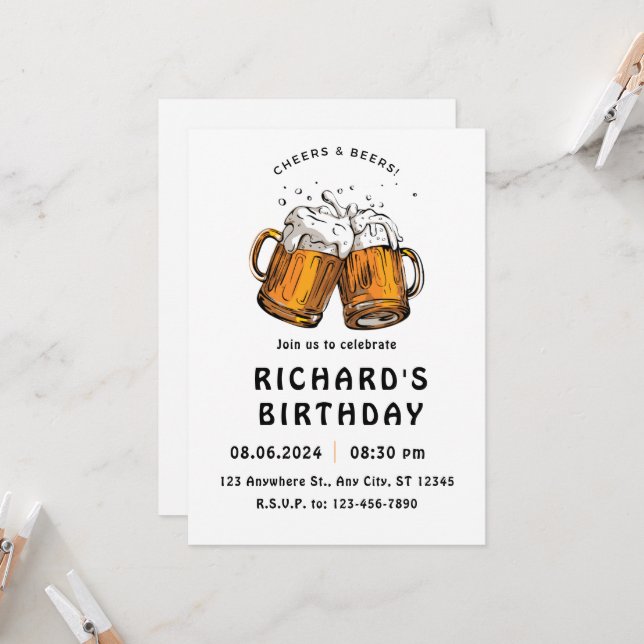 Black Illustrated Birthday  Invitation (Front/Back In Situ)
