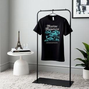 Black Illustrated Monsters Retro Classic T-Shirt Tri-Blend Shirt