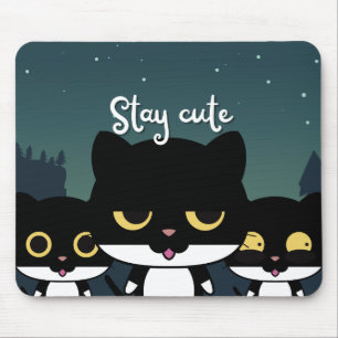 Black Illustration Cat Mouse Mat