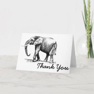 Black Illustration Of An Elephant Thank You Card