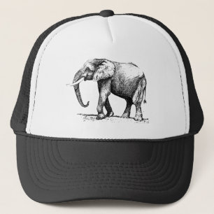 Black Illustration Of An Elephant Trucker Hat
