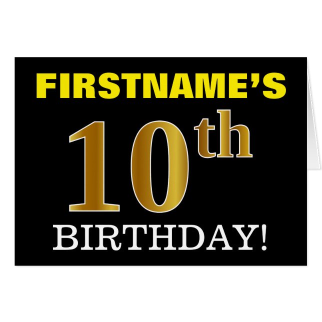 Black, Imitation Gold "10th BIRTHDAY" Card (Front Horizontal)