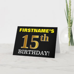 Black, Imitation Gold "15th BIRTHDAY" Card