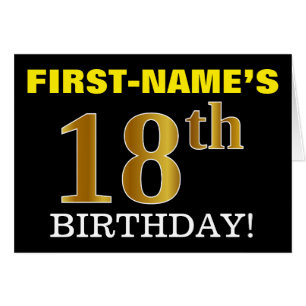 Black, Imitation Gold "18th BIRTHDAY" Card