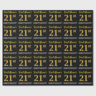 Black, Imitation Gold "21st BIRTHDAY" Wrapping Paper