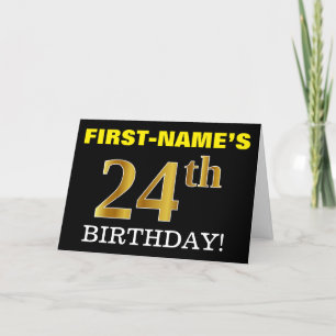 Black, Imitation Gold "24th BIRTHDAY" Card