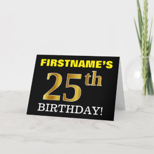 Black, Imitation Gold "25th BIRTHDAY" Card