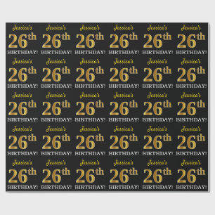 Black, Imitation Gold "26th BIRTHDAY" Wrapping Paper