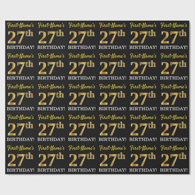 Black, Imitation Gold "27th BIRTHDAY" Wrapping Paper (Flat)