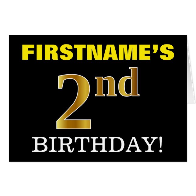 Black, Imitation Gold "2nd BIRTHDAY" Card (Front Horizontal)