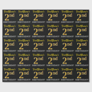 Black, Imitation Gold "2nd BIRTHDAY" Wrapping Paper