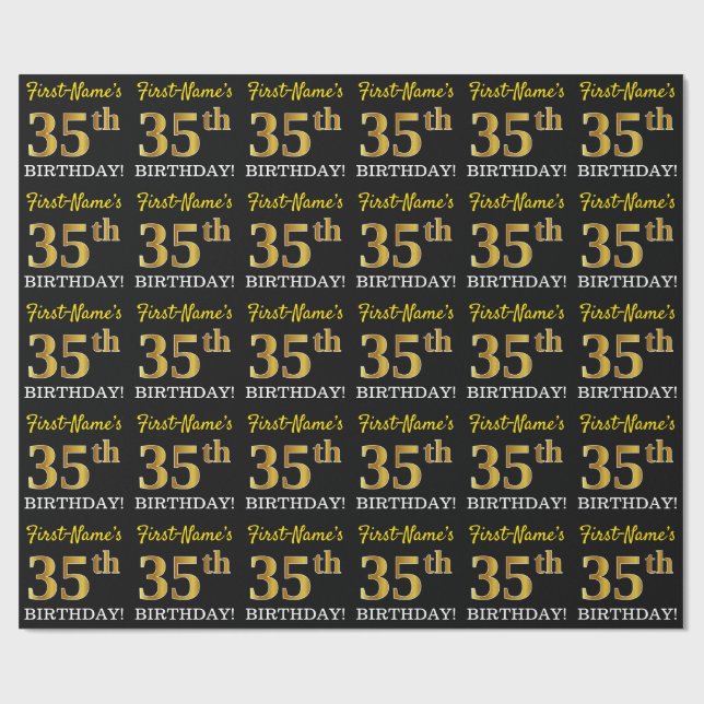 Black, Imitation Gold "35th BIRTHDAY" Wrapping Paper (Flat)