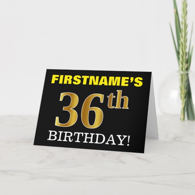 Black, Imitation Gold "36th BIRTHDAY" Card (Front)