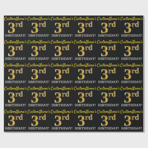 Black, Imitation Gold "3rd BIRTHDAY" Wrapping Paper