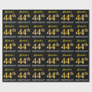 Black, Imitation Gold "44th BIRTHDAY" Wrapping Paper