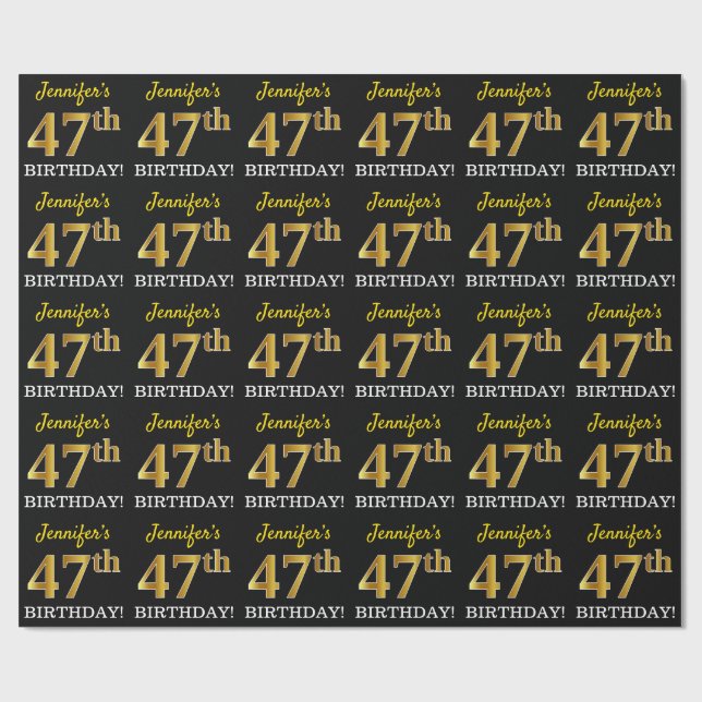 Black, Imitation Gold "47th BIRTHDAY" Wrapping Paper (Flat)