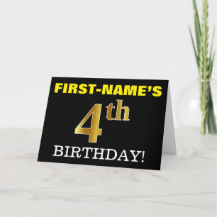 Black, Imitation Gold "4th BIRTHDAY" Card